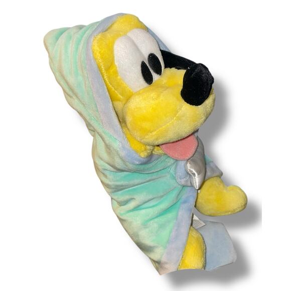 Disney Babies Pluto Plush Dog Swaddle Bone Blanket Hoodie Embroidered Eyes 11'' - Picture 11 of 12